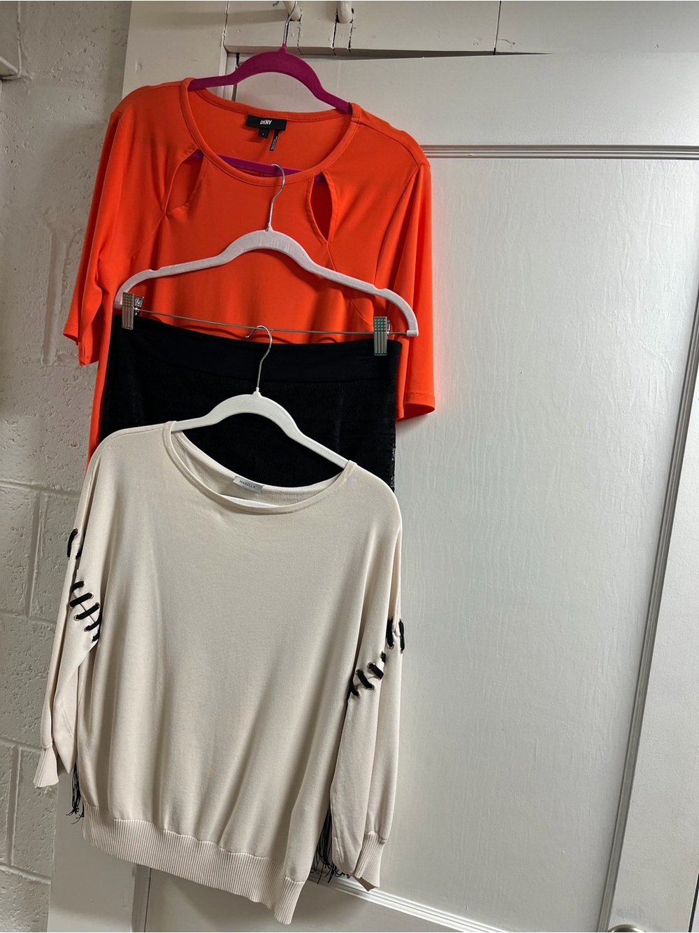 Bundle of 3 pc! DKNY Orange Top, Black lace skirt/ Marella Cream Sweater